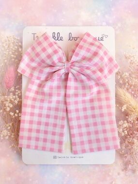 Twinkle Bowtique Pink Gingham Kids Hair Bow
